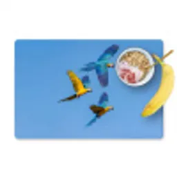 Papagaai - Vliegen - Blauw - Geel Placemat vinyl groot -zzzproduct_Kitchenyeah-website