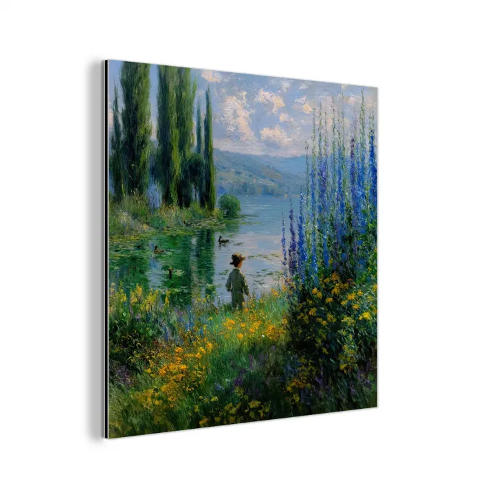Bloemen - Meer - Bergen - Groen aluminium wit klein -3d