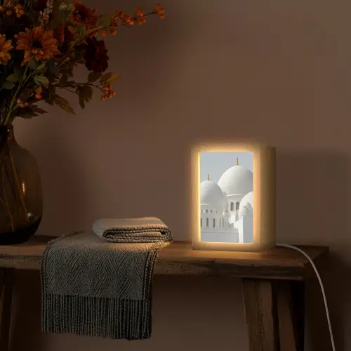 Witte koepels - Helderblauwe lucht - Islamitisch Light Box met kabel (Tafellamp) klein -sfeer4
