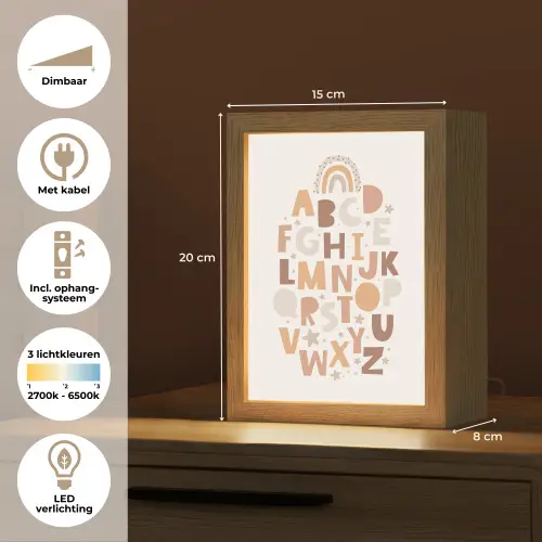 Alfabet - Sterren - Regenboog - Pastel kleuren - Educatief Light Box met kabel klein -USP_NL