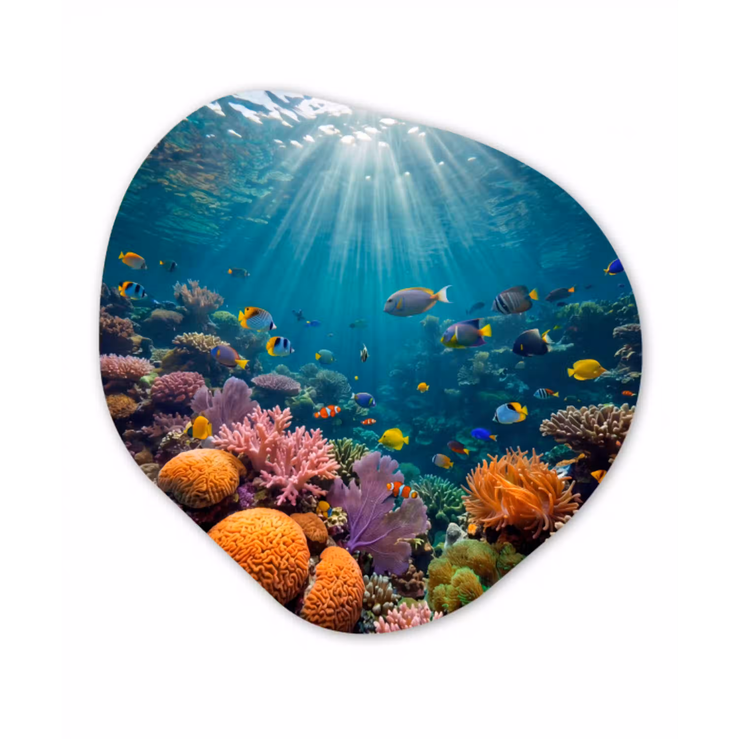 Vis - Koraal - Oceaan - Natuur - Kleurrijk Wandcirkel Organisch Aluminium middel -3d