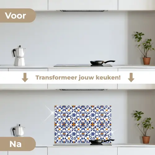 Patroon - Modern - Kleurrijk keuken achterwand spatscherm klein 900 -voor_na_NL