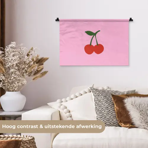 Kersen - Roze - Illustratie Wandkleed katoen klein -sfeer1