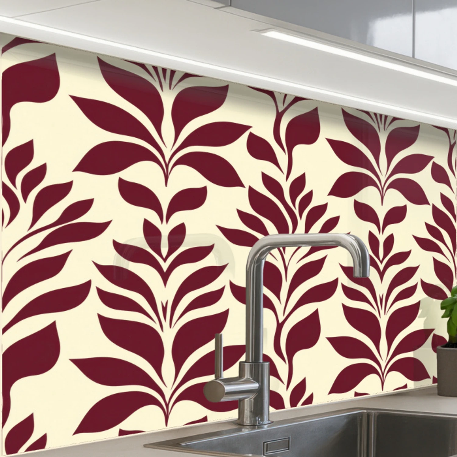 Abstract - Bladeren - Burgundy keuken achterwand 2 middel 865 -zzzz3d_schuin
