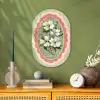 Bloemen - Illustratie - Geruit - Groen Wandcirkel Ovaal Forex klein -sfeer2