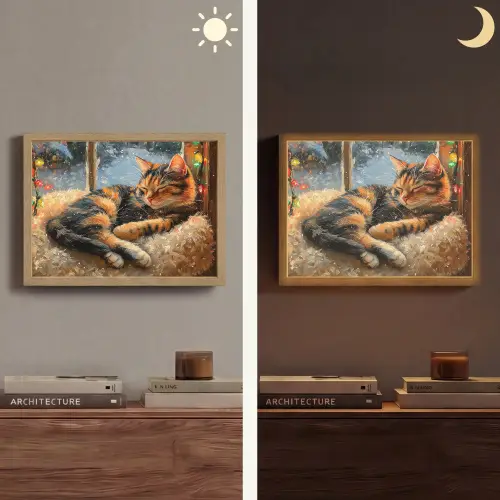 Kat - Kerst - Winter - Dier Light Box met batterij (Wandlamp) middel -sfeer3