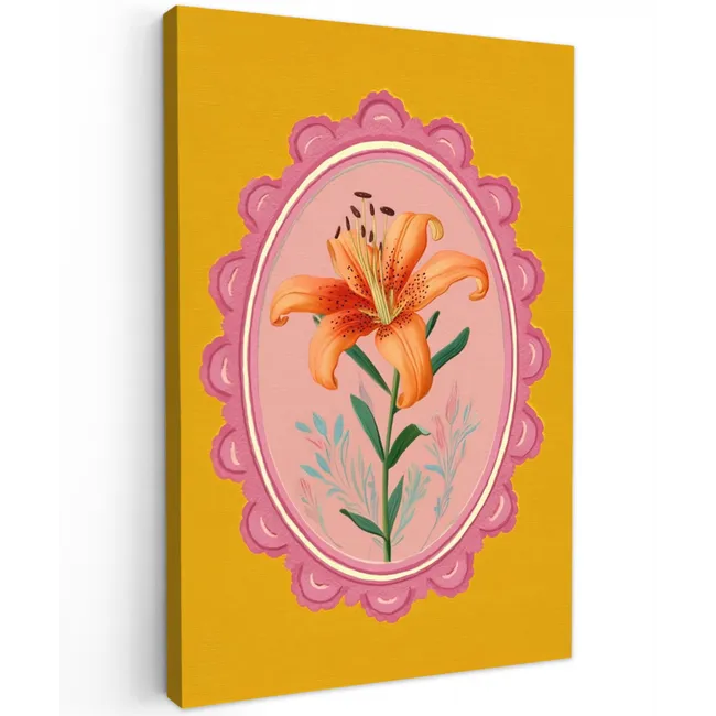 Lelie - Oranje - Lijst - Ovaal Tuinposter op houten frame 2 cm dik klein -3d