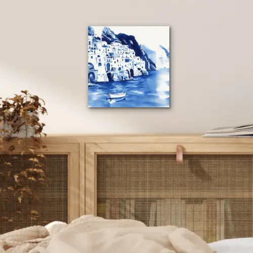 Dorp - Rotswand - Roeiboot - Water aluminium wit klein -sfeer3