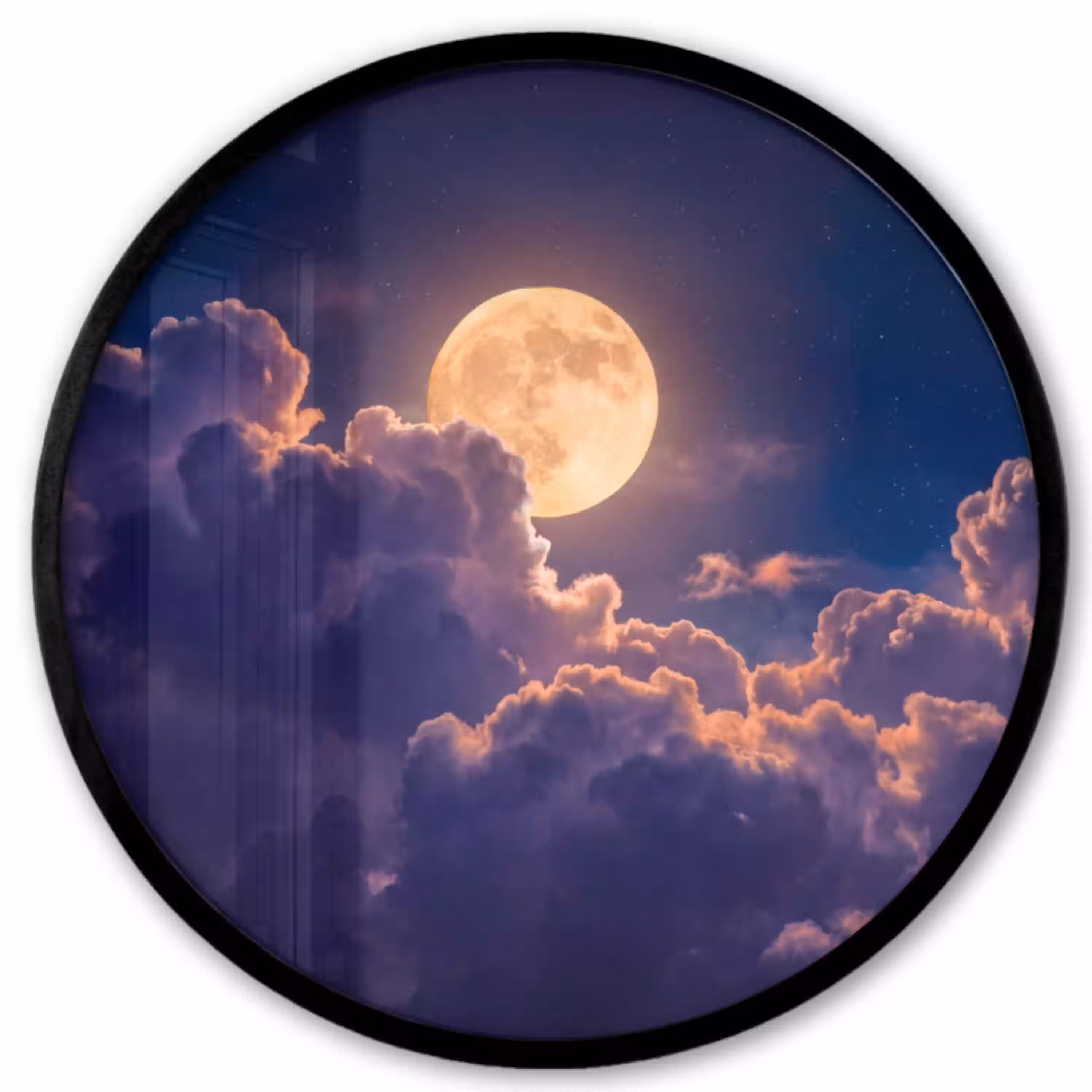 Maan - Wolken - Nacht - Oranje Fotolijst rond zonder passe partout klein -3d