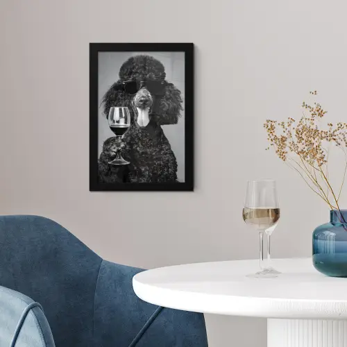 Hond - Krullen - Zonnebril - Wijn fotolijst zwart zonder passe partout klein -sfeer4