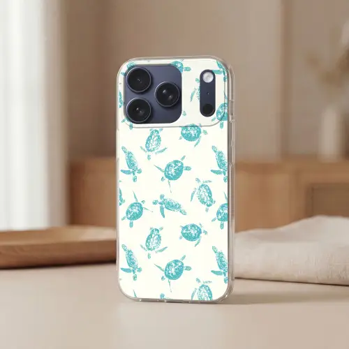 Schildpadden - Patroon - Wit - Blauw Telefoonhoesje iPhone 17 Pro klein -sfeer2