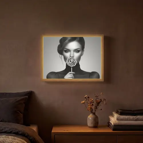 Vrouw - Lolly - Zwart Light Box met batterij (Wandlamp) middel -sfeer4