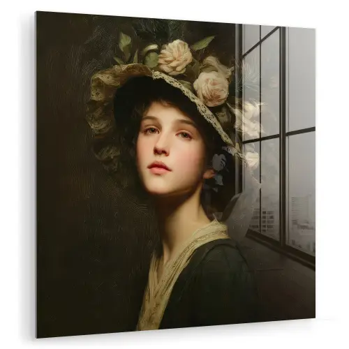 Bloemenhoed - Portret - Vrouw plexiglas 5mm klein -zzzproduct_nieuw