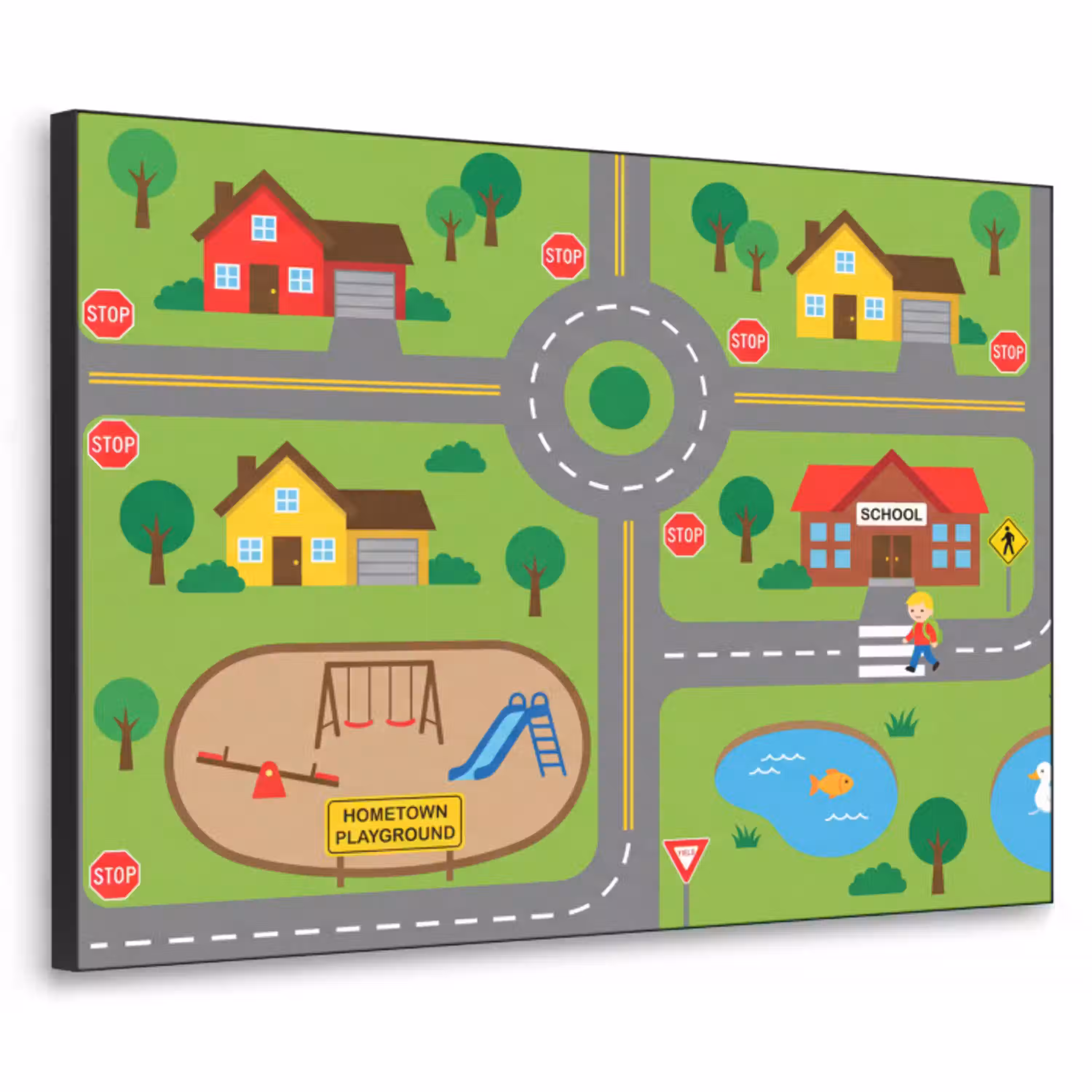 Stad - Wegen - Cartoon Textielframe zwart klein -3d