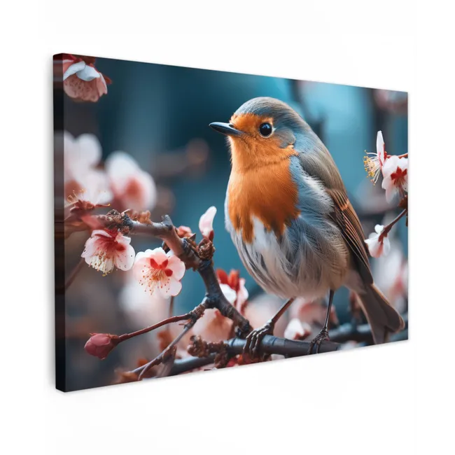 Buiten canvas - Roodborstje tussen de Bloesems