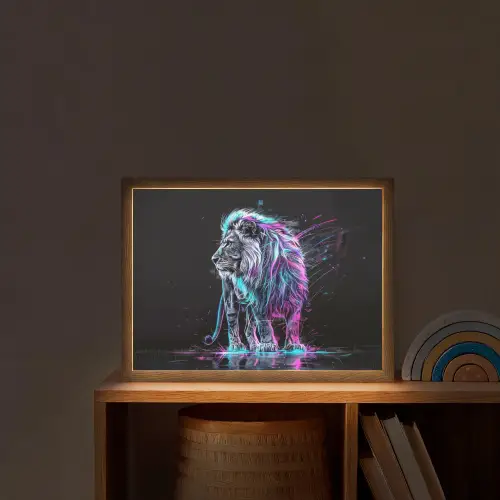 Leeuw - Kleuren - Zwart - Dieren Light Box met batterij (Wandlamp kind) middel -sfeer1_kind
