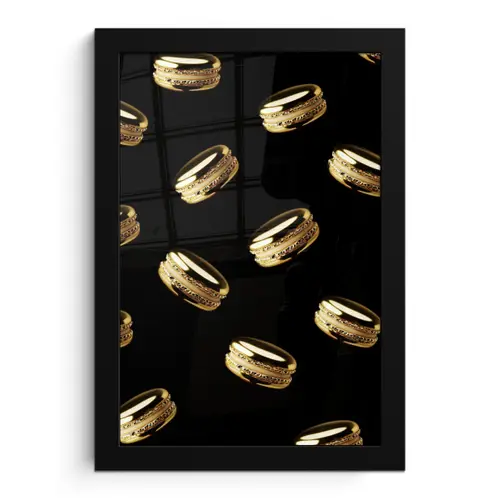 Macarons - Patroon - Goud - Zwart fotolijst zwart zonder passe partout klein -3d