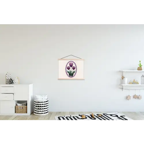 Tulpen - Paars - Lijst - Bladeren textielposter latten blank klein -kinderkamer