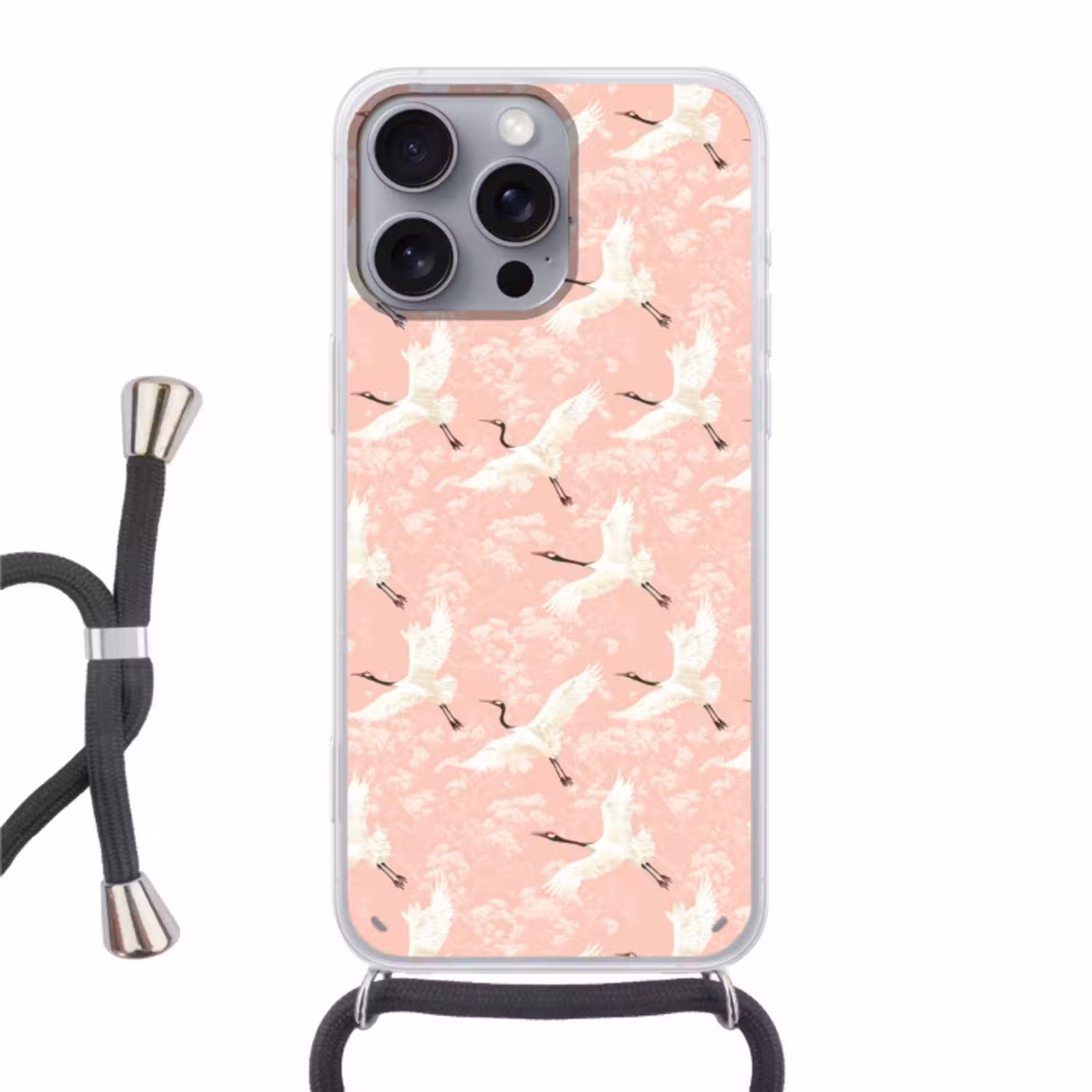 Kraanvogels - Bloesem - Roze Hoesje iPhone 16 Pro Max met koord klein 804 -3d