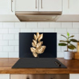 Plant - Bladeren - Goud - Zwart - Luxe keuken achterwand spatscherm klein -sfeer2