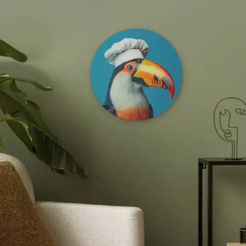 Toekan - Papegaai - Vogel - Koksmuts Akoestische PET Vilt - Rond klein -sfeer2