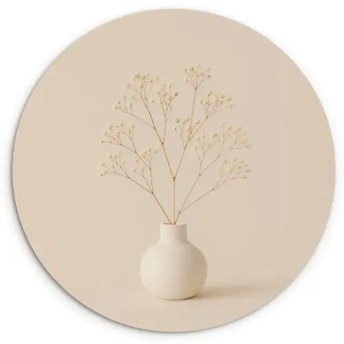 Vaas - Takken - Bloemetjes - Wit Wandcirkel plexiglas klein -3d