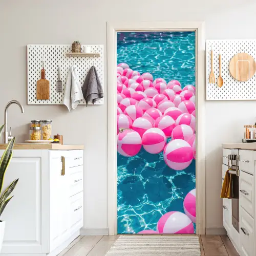 Strandballen - Roze - Water deurposter klein -sfeer5