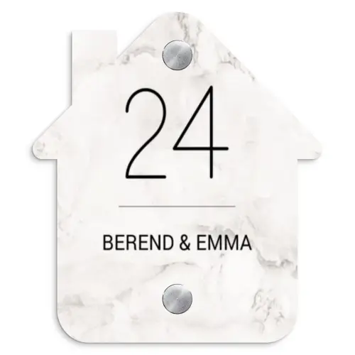 Wit marmer - Klassiek Naambord Huisje klein -3d