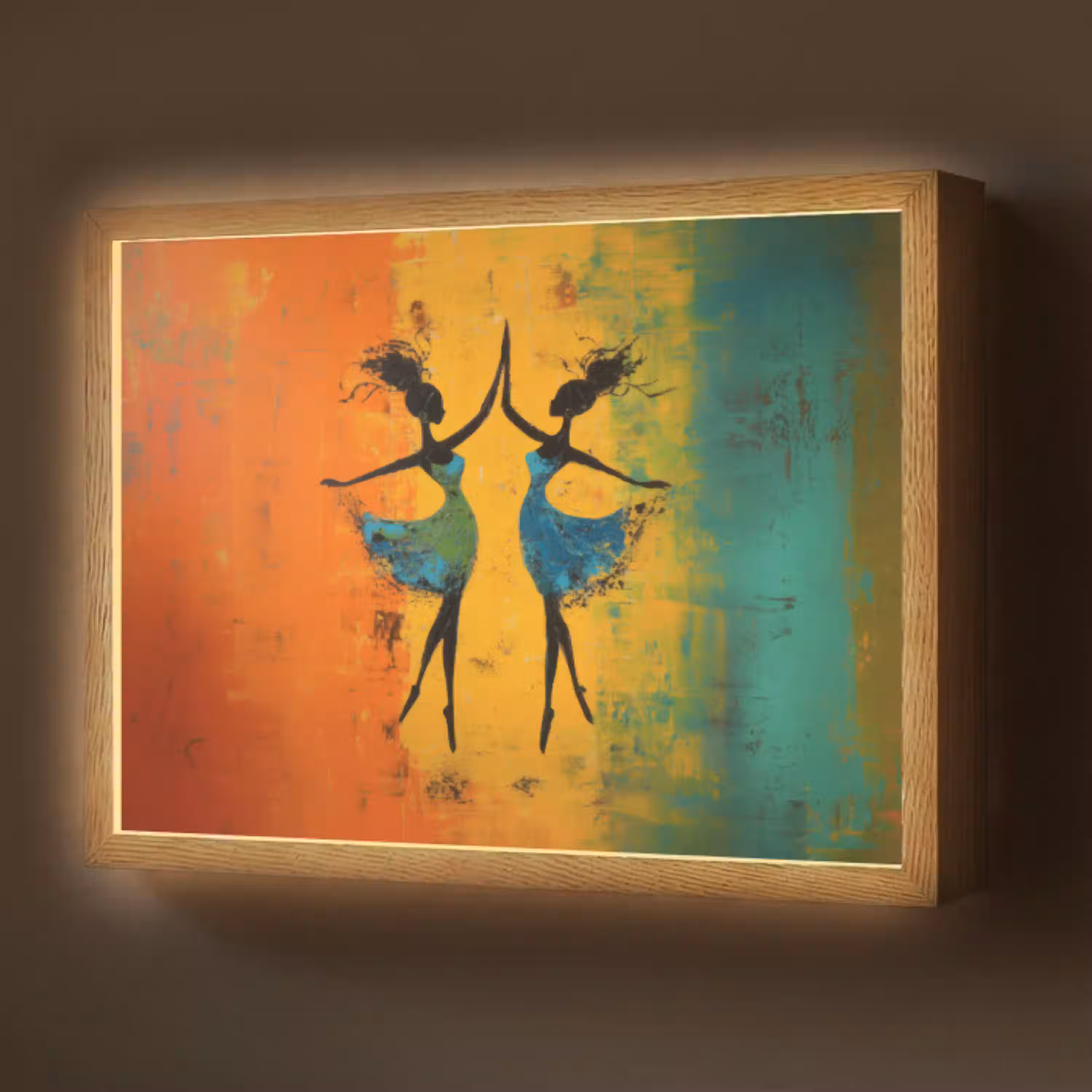 Dansen - Vrouwen - Verfstructuur Light Box met batterij (Wandlamp) middel -z3d_website