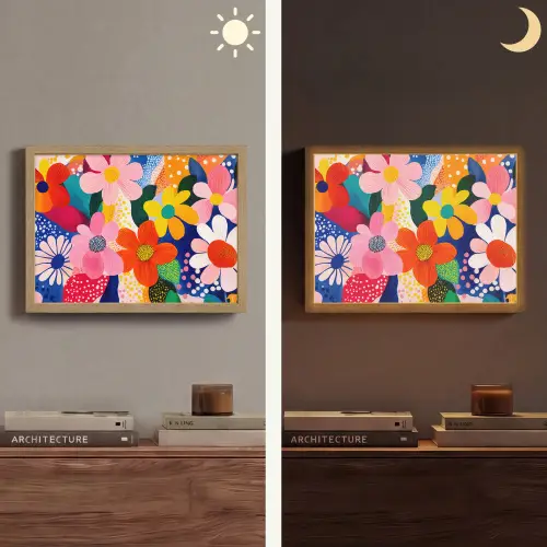 Bloemen - Kleurrijk - Stippen Light Box met batterij (Wandlamp) middel -sfeer3