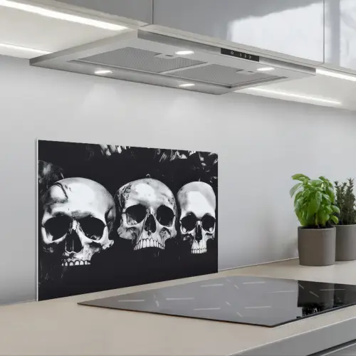 Schedels - Zwart - Contrast keuken achterwand spatscherm klein -3d_schuin