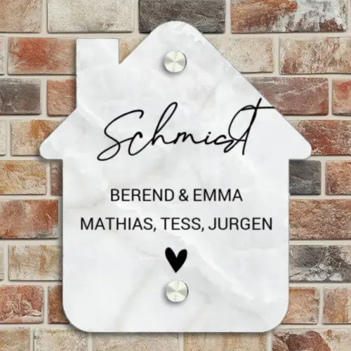 Lichtgrijs marmer - Sierlijk Naambord Huisje klein -sfeer6