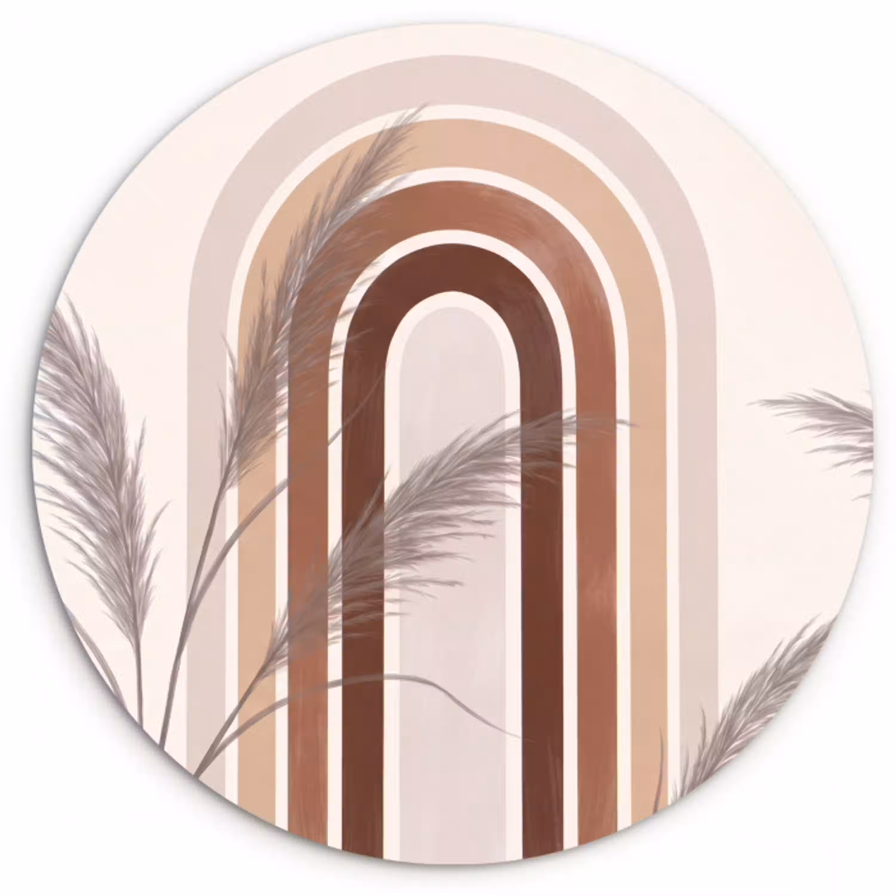 Abstract - Bogen - Plant - Boho - Beige Wandcirkel kunststof plaat 5mm dik klein -3d