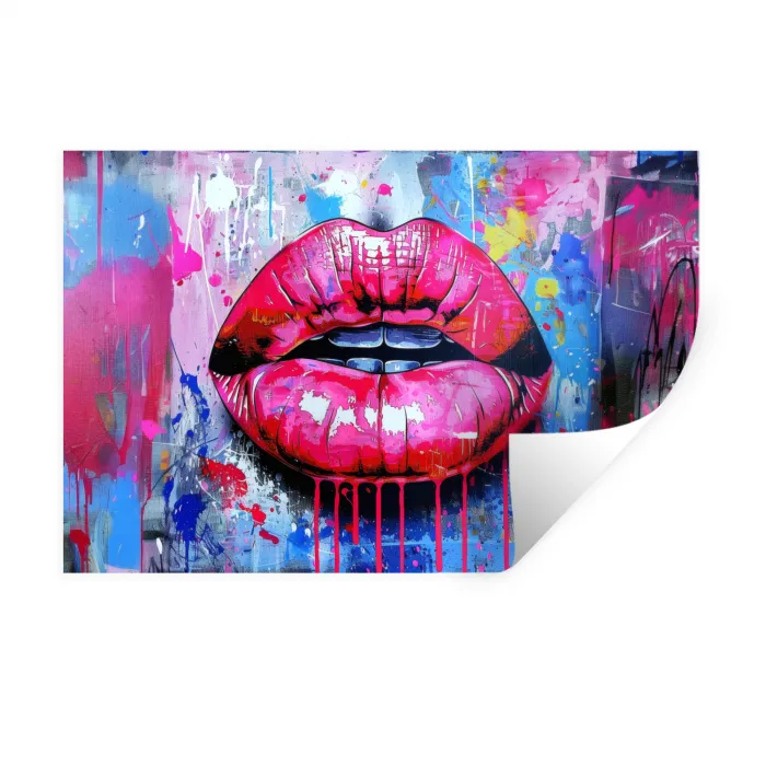 Graffiti - Lippen - Felroze - Geschilderd Muursticker klein -3d