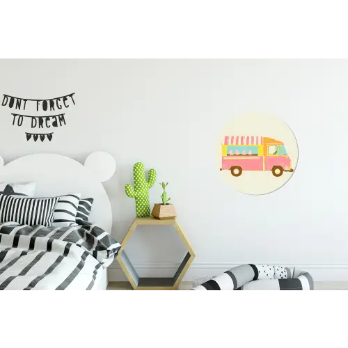Ijskar - Retro - Softijsjes - Roze Wandcirkel aluminium klein -kinderkamer