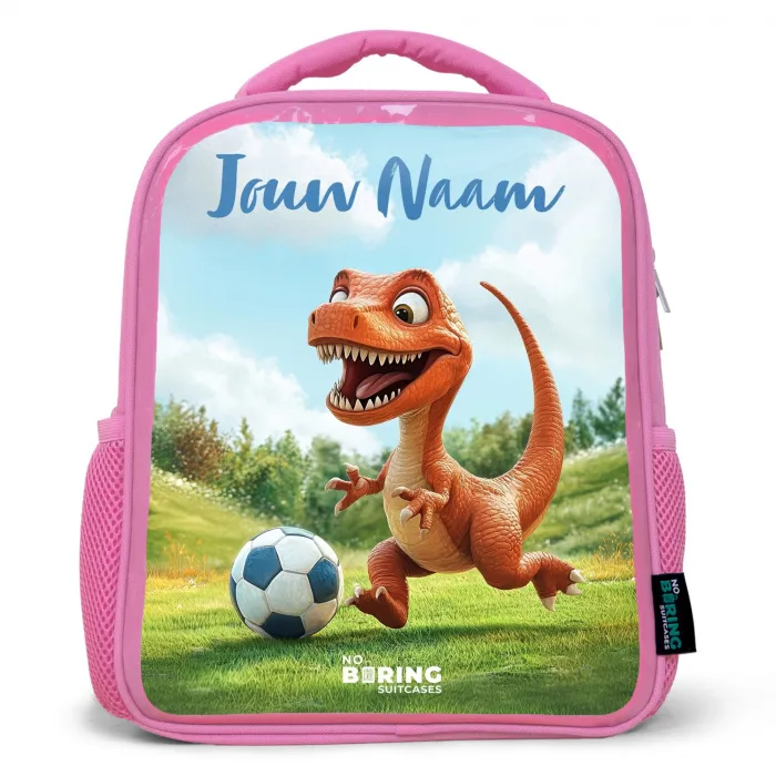 Voetbal - Dino - Sport Kinderrugzak - Roze middel -3d