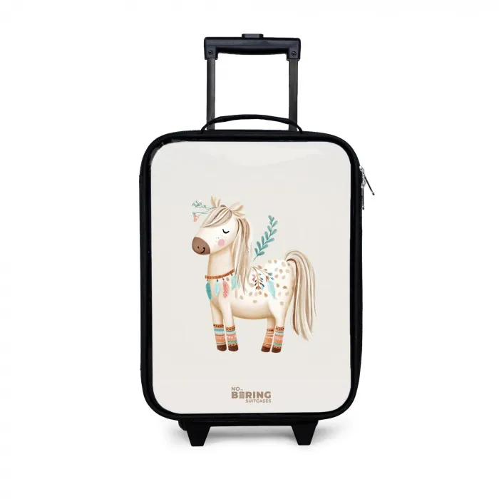 Bohemian paard in beige tinten Kinderkoffer - Zwart klein -3d