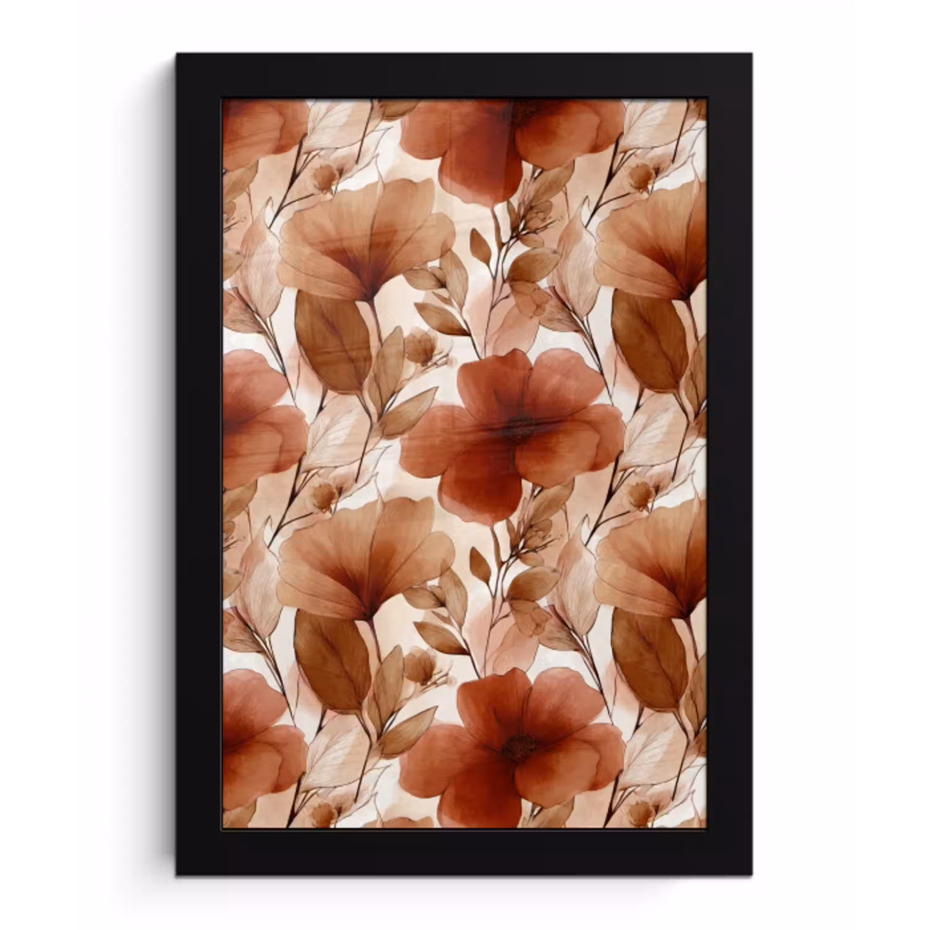 Bloemen - Aquarel - Botanisch - Terracotta fotolijst zwart zonder passe partout klein 224 -3d
