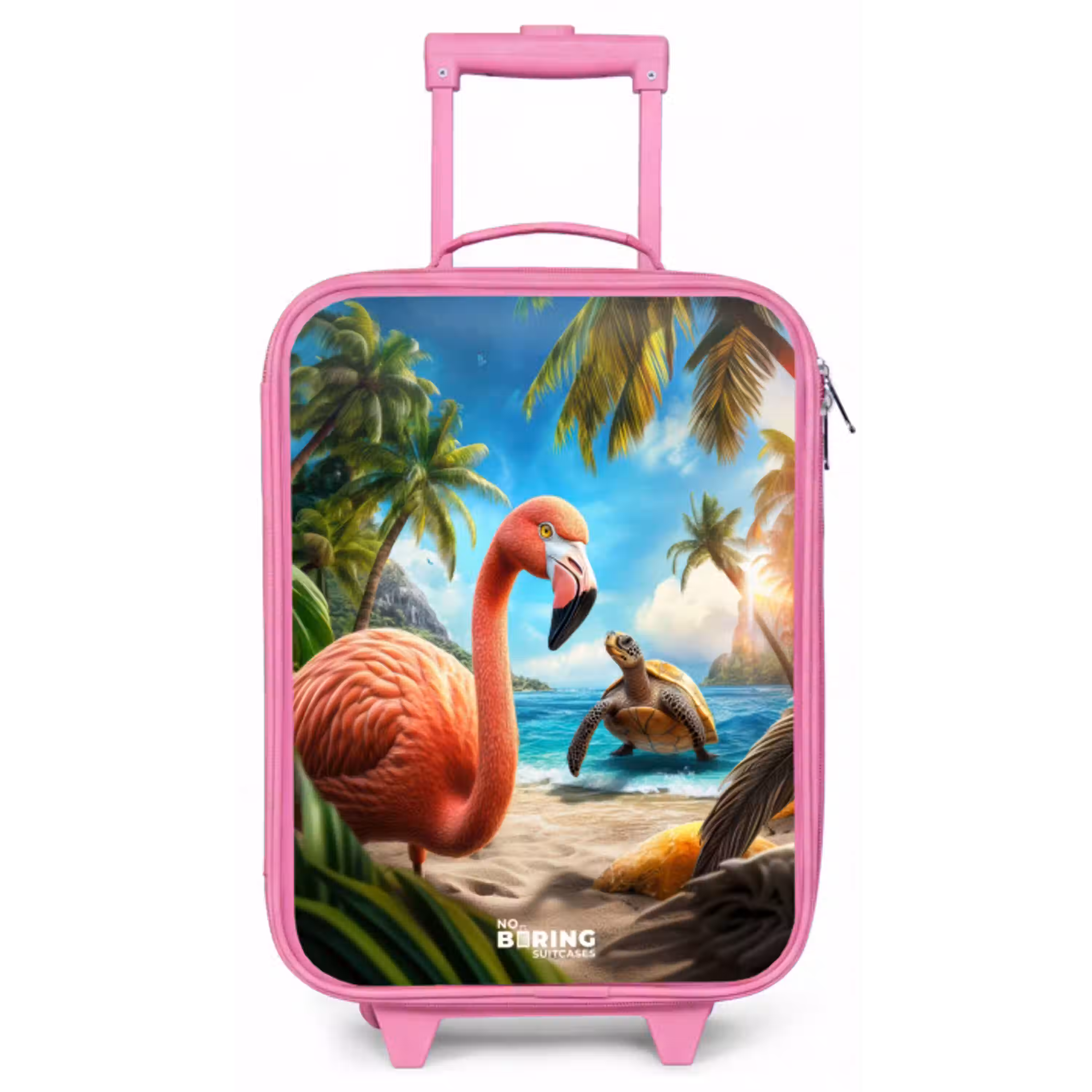 Flamingo en schildpad op tropisch strand Kinderkoffer - Roze klein -zz3dotto