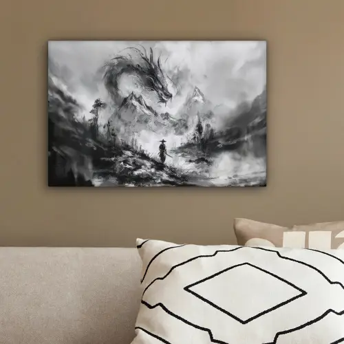 Krijger - Draak - Grijs canvas 2cm klein -sfeer3