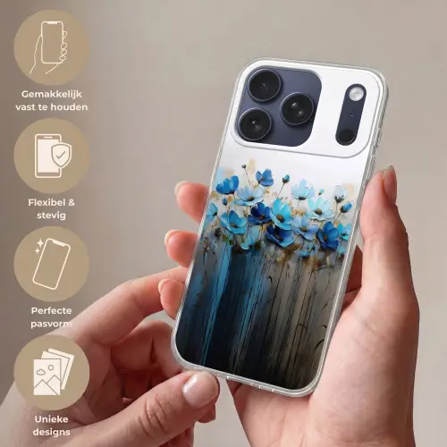Bloemen - Schilderij - Blauw Telefoonhoesje iPhone 17 Pro klein -sfeer3_NL
