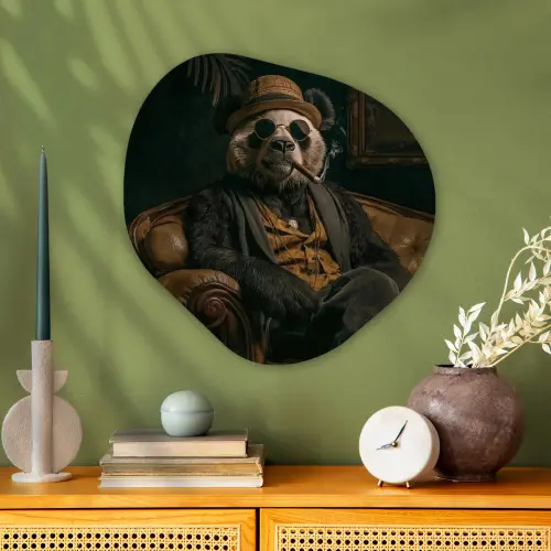 Panda - Hoed - Bril - Pak Wandcirkel Organisch Plexiglas middel -sfeer2