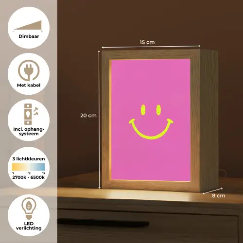 Smiley - Vrolijk - Roze Light Box met kabel (Kinderlampje) klein -USP_NL