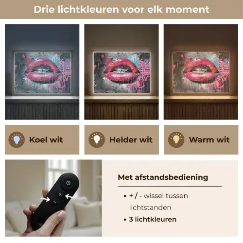 Lippen - Felroze - Graffiti - Verfstrepen Light Box met batterij (Wandlamp) middel -USP_lichtkleurNL