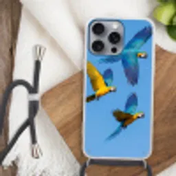 Papagaai - Vliegen - Blauw - Geel Hoesje iPhone 16 Pro Max met koord klein -sfeer4