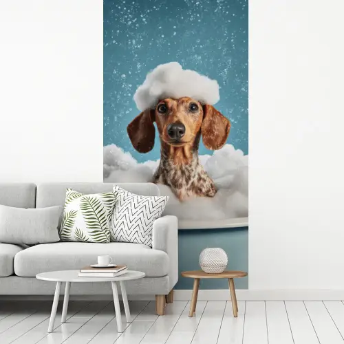 Teckel - Bad - Schuim - Waterdruppels fotobehang vinyl groot -woonkamer