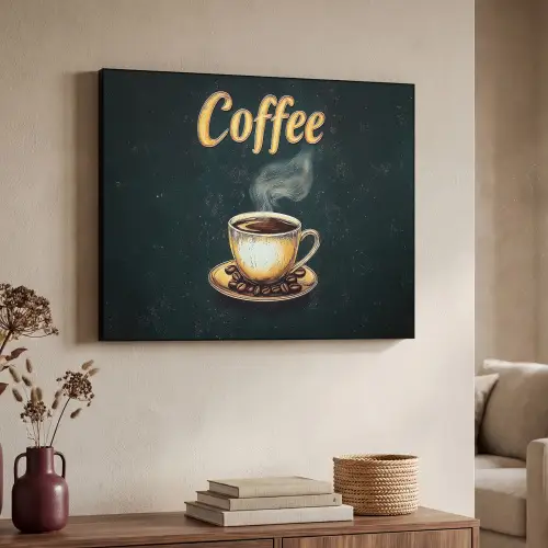 Koffie - Schotel - Koffiebonen - Retro Textielframe zwart klein -sfeer3