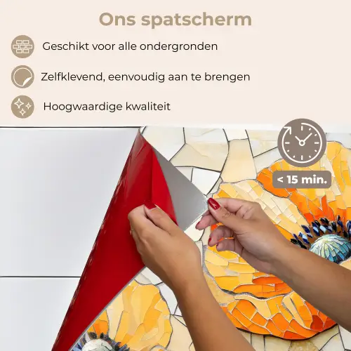 Klaprozen - Oranje - Mozaïek - Bladeren keuken achterwand spatscherm klein -spatscherm_NL