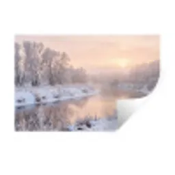 Rivier - Winter - Landschap - Sneeuw - Zonsopgang Muursticker klein -3d