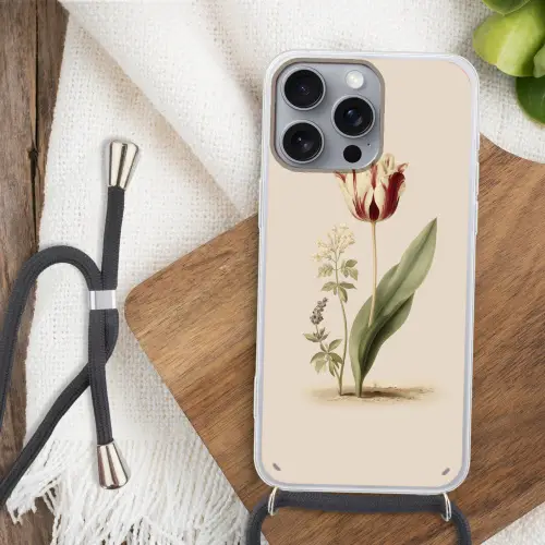 Tulp - Minimalistisch - Beige Hoesje iPhone 16 Pro Max met koord klein -sfeer4